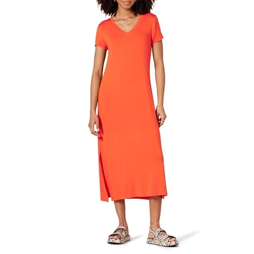Amazon Essentials damtröja v ringad kortärmad midi längd klänning, korall orange, Large 197153028668