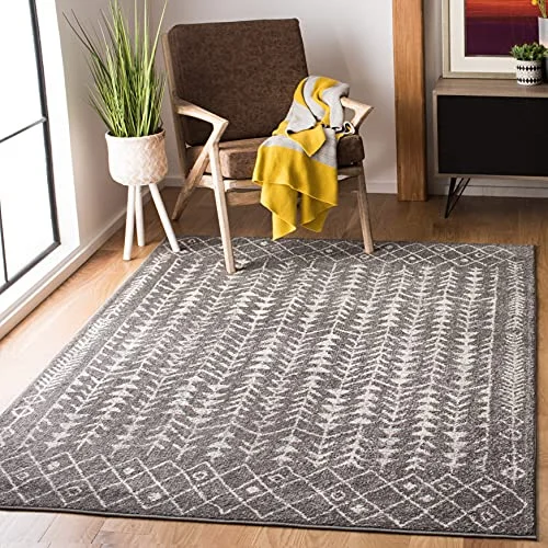 SAFAVIEH Boho chic matta för vardagsrum, matsal, sovrum Tulum kollektion, kort lugg, i mörkgrå och elfenben, 122 x 183 cm 889048763548