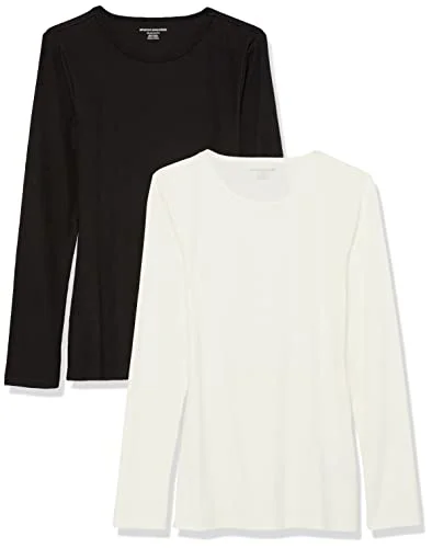 Amazon Essentials dam slim fit lager långärmad stickad ribbad rund hals (finns i plusstorlek), paket med 2, svart/benvit, X Large 196433891190