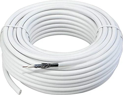 SCHWAIGER KOX830 012 High Quality SAT koaxialkabel 110 dB, vit, okonfektionerad, 3 delad skärm, 75 ohm, digital, HDTV, DVB S/S2, C, T2, Ø 7,1 mm 30 m Vit 4004005830026