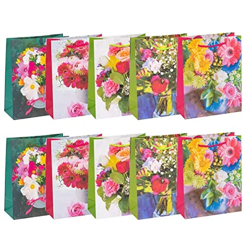 Idena 90073 Presentpåse Flowers, 10 stycken, blandade färger, present, presentpåse, födelsedag 4064997900732