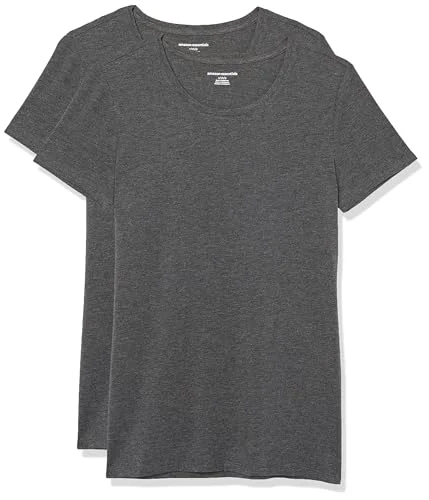 Amazon Essentials Women's Kortärmad T shirt med rund hals klassisk passform, Pack of 2, Kolsvart ljung, XXL 191770284377