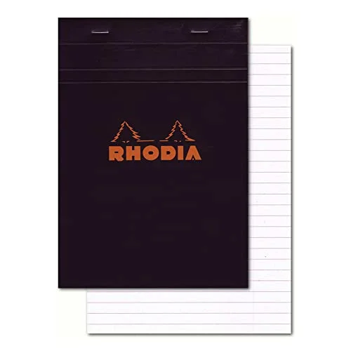 RHODIA 126009C häftat anteckningsblock nr 12 svart linjerad 8,5 x cm 80 avtagbara blad vitt Clairefontaine papper g/m² mjukt, slitstarkt och vattentätt täckt kortomslag 3037921260098