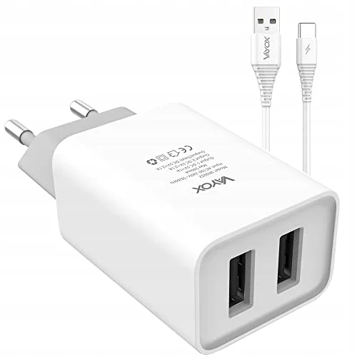 Nätverksladdare med USB typ C kabel 1 m Quick Charge 2.1A vit VA0052C VAYOX 5902689077524