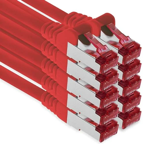 1aTTack.de 10 x 2 m patchkabel CAT6 S/FTP PIMF avskärmning CAT.6 nätverkskabel RJ45 Ethernet kabel DSL LAN router modembrytare patchpanel röd st 4251073609355