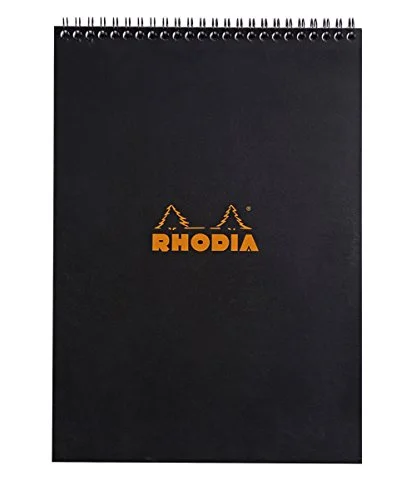 Rhodia 185009C Note Pad med dubbel spiral, DIN A4, rutig, 80 g, 21 x 29,7 cm, ark, svart 3037921850091