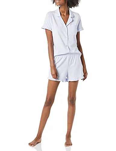 Amazon Essentials kvinnors bomull modal passpoal krage pyjamas set (finns i plusstorlek), Blekblå, XL 195111706160