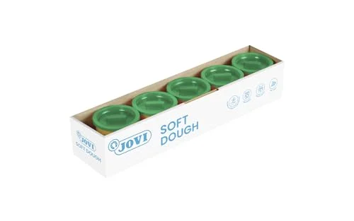 Jovi - Mjuk plasticine, Soft Dough BLANDIVER, Box med 5 krukor à 110g, Färg Grön, Idealisk för initiering till modelleringsvärlden (45004) 8412027003339
