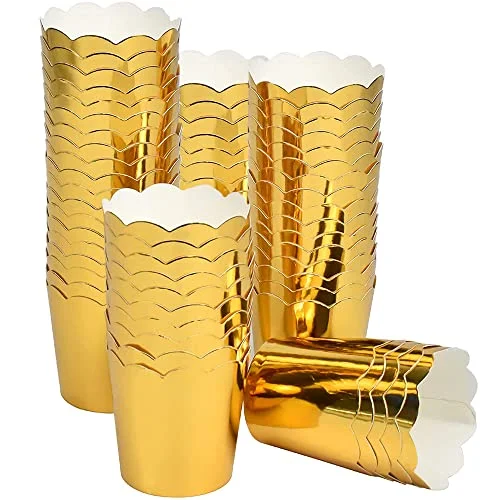 100 stycken minicupcake papper, muffinsformar, cupcake former, hög temperaturbeständighet, jämn tjocklek, för födelsedagsfester, tefester, familjefester, bröllop (guld) 791107177077