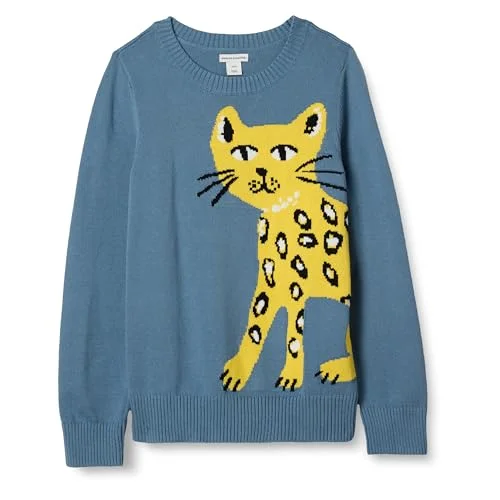 Amazon Essentials tröja med rund hals för flickor pullover tröjor, flerfärgad (blå katt), storlek 12 år (XL) 195111589619