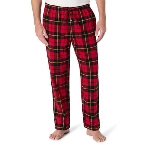 Amazon Essentials Men's Pyjamasbyxa i flanell (finns Big & Tall), Svart Röd Buffalorutigt, S 191770623381