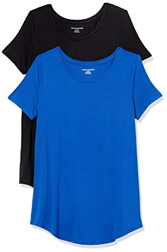 Amazon Essentials dam kortärmad scoopneck tunika, paket med 2, koboltblå/svart, medium 195111900070